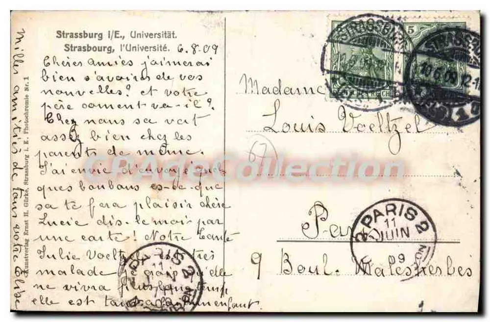 Estrasburgo — Ponte sobre o canal e edifício universitário — editor H. Gütz e n° de série 1 - Verso
