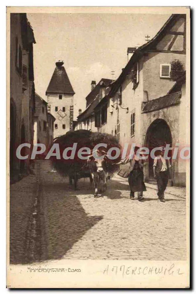 Ammerschwil - Elsass — vista da rua com torre e carruagem — editor desconhecido, número de série não visível - Frente
