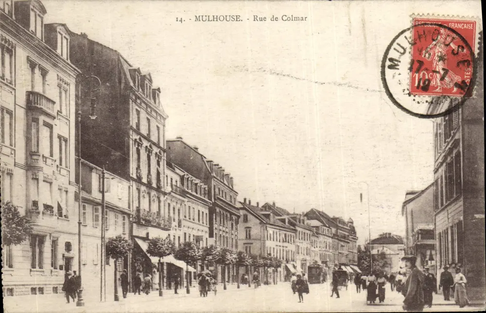 Mulhouse - Rue de Colmar — cartão postal n°14, editado por O. Bergeret, Strasbourg - Frente