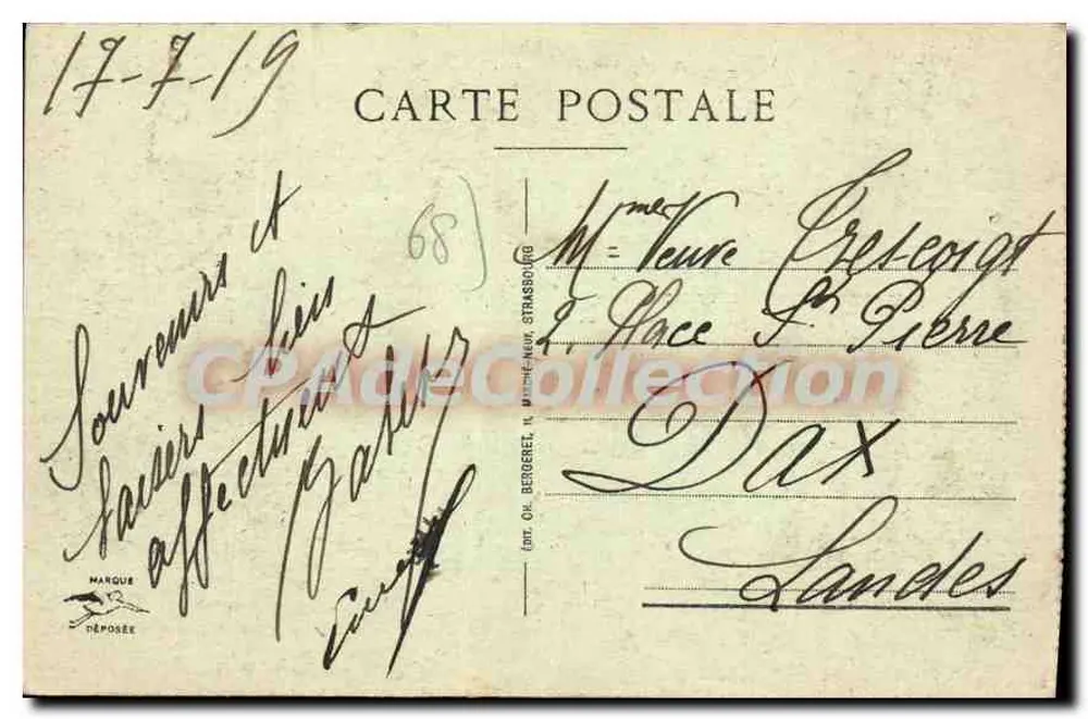 Mulhouse - Rue de Colmar — cartão postal n°14, editado por O. Bergeret, Strasbourg - Verso