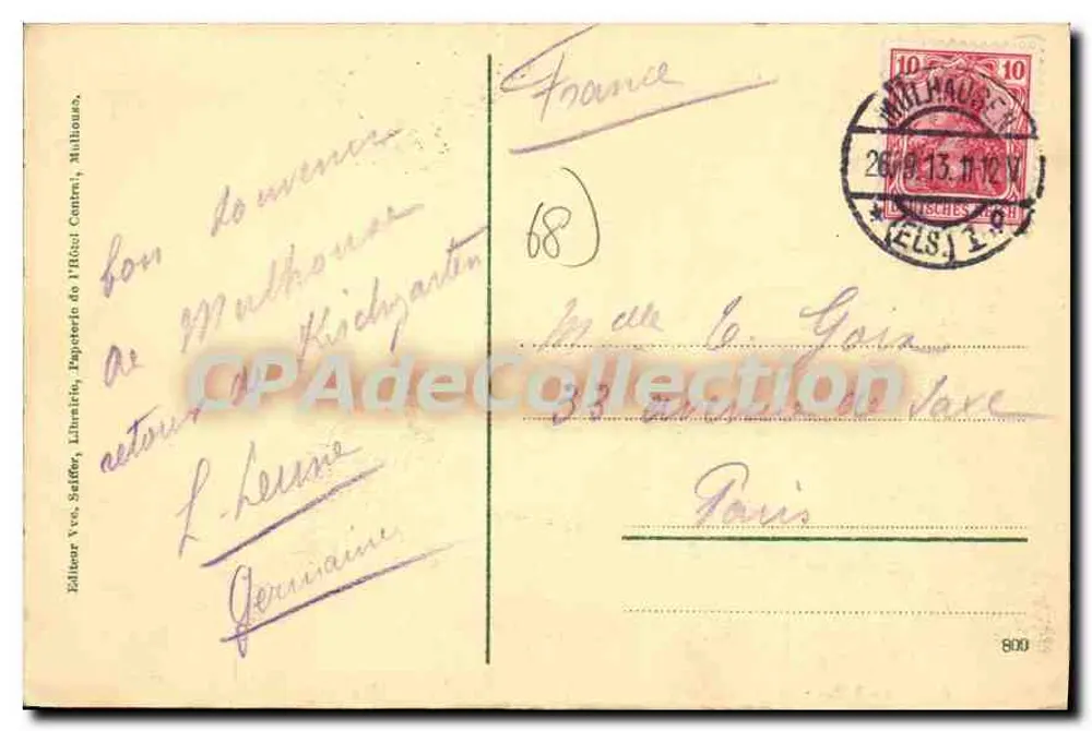 Mulhouse (Alsácia) - Palácio de Cidades — editor Yve. Seiffer, Mulhouse, n° 800 - Verso