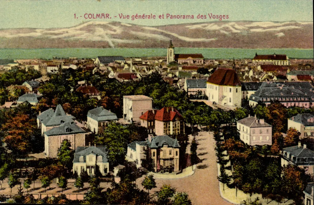 Colmar — Vista general y Panorama de los Vosgos — editor no identificado, n° de serie 1 - Anverso