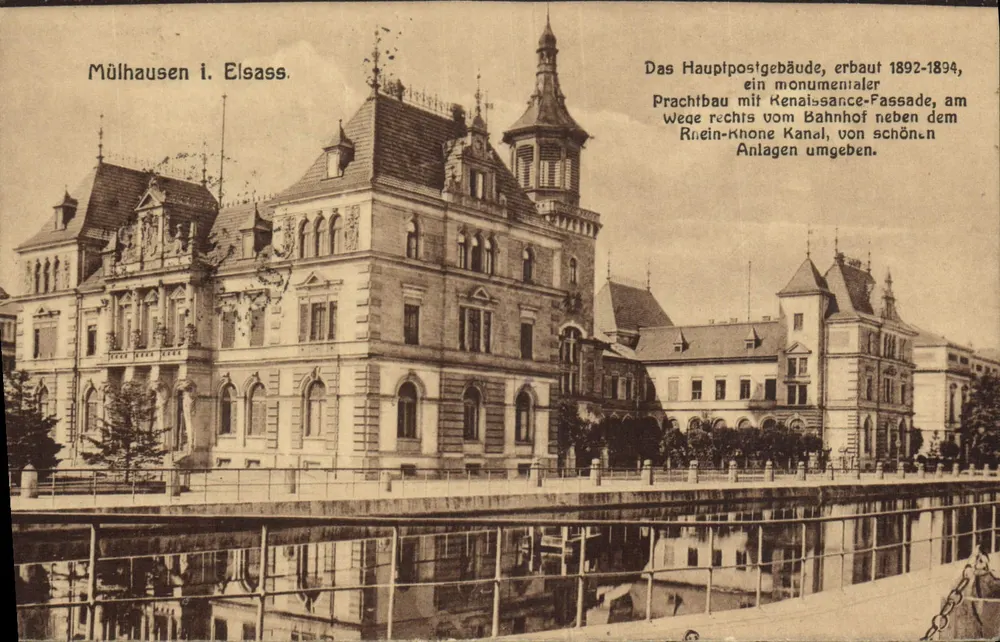 Mülhausen i. Elsass — O prédio principal dos correios — editor: Kunstverlag Carl Kittler - Frente