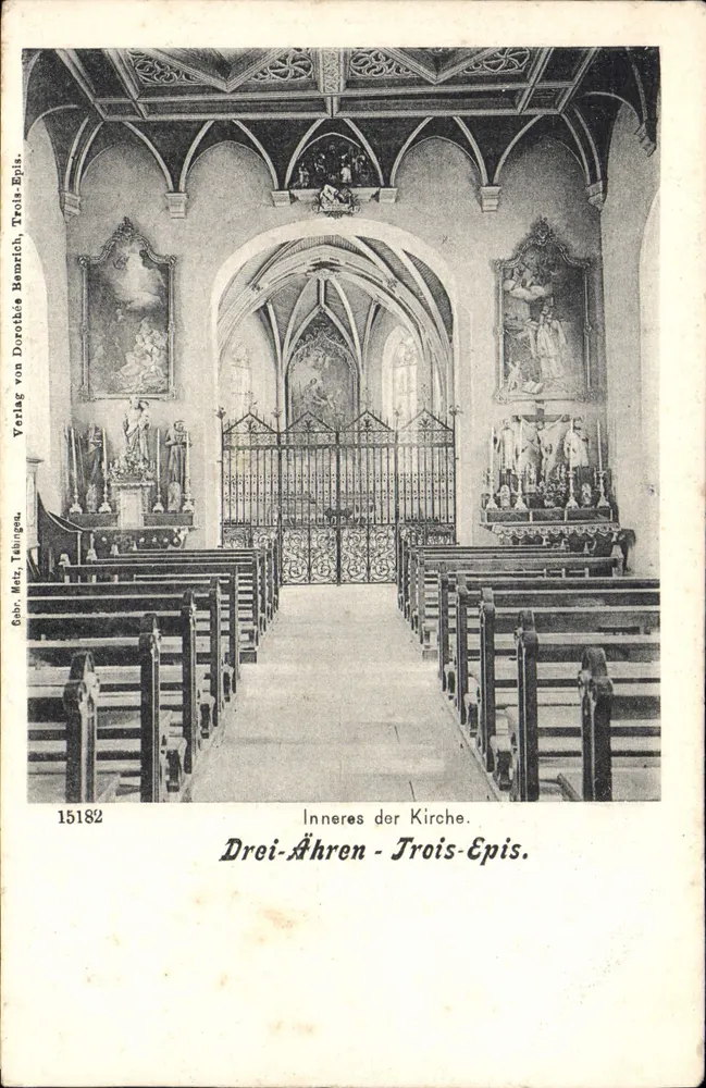 Drei-Ähren - Trois-Épis. - Interior da igreja - Verlag von Dorotkie Bemrich, Tübingen. - Frente