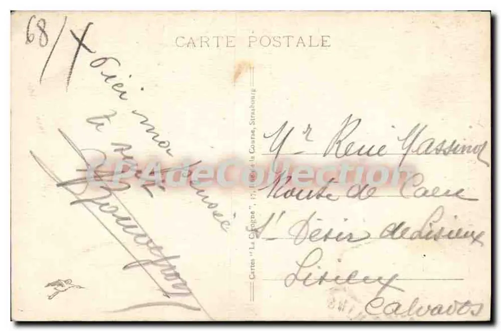 Notre-Dame des Trois-Épis — vista do vilarejo e da estátua da Virgem — editor desconhecido, n° de série 68 - Verso
