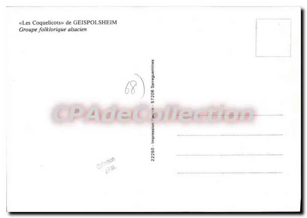 «Les Coquelicots» von GEISPOLSHEIM — Alsatianischer Volksgruppe — Druck J.E.M. Nr. 22260 - Rückseite