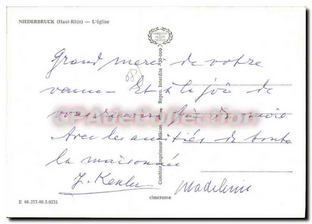 Niederbruck (Haut-Rhin) — A Igreja — Combie Imprimeur Mécon - Verso
