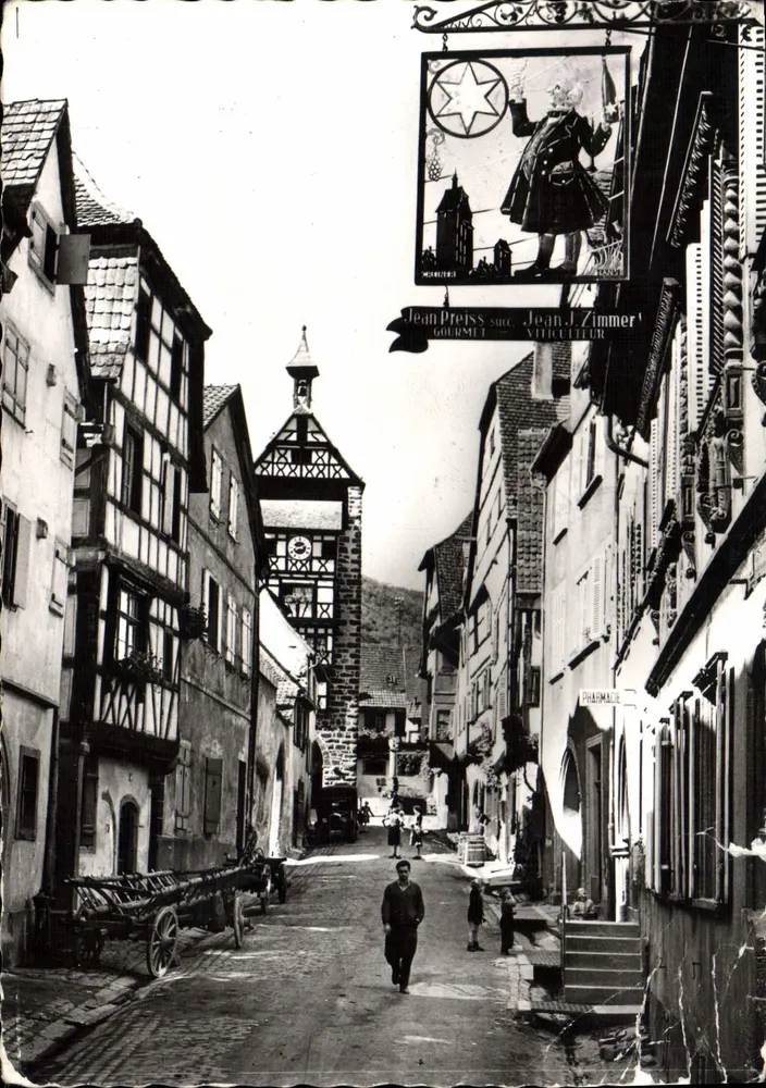 Riquewihr — Hauptstraße mit Schild von Jean J. Zimmer — Fotos F. Raess, Munster (Haut-Rhin) - Vorderseite