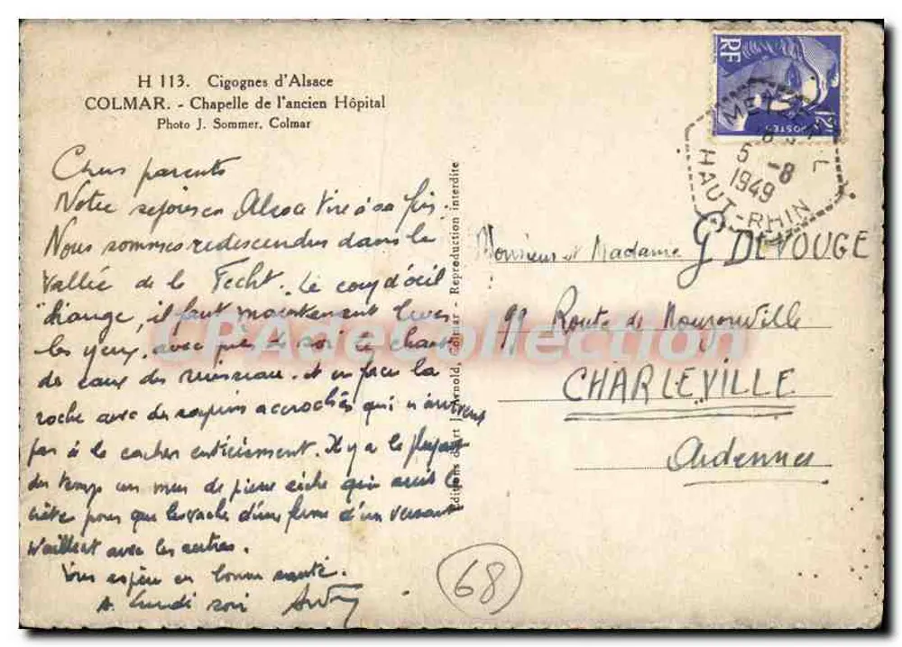 Störche der Elsass — Kapelle des alten Krankenhauses — Foto J. Sommer, Colmar - Rückseite
