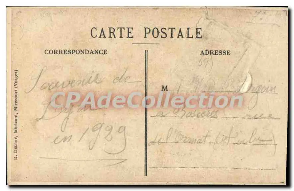 Avião biplano — Lyon — D.D. (D. Deloy, Mirecourt, Vosges) - Verso