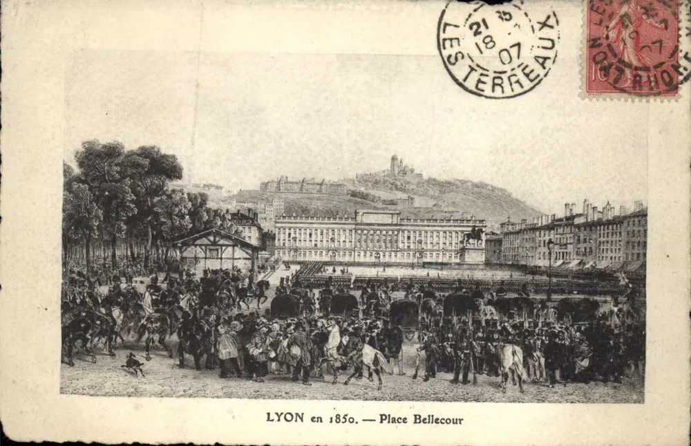 LYON em 1850 — Praça Bellecour — Editor LESTERREAUX - Frente
