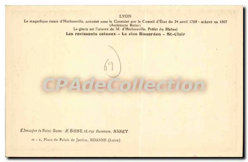 Ansicht der Promenade Herbouville in Lyon — Verlag H. Bost, Nancy - Rückseite