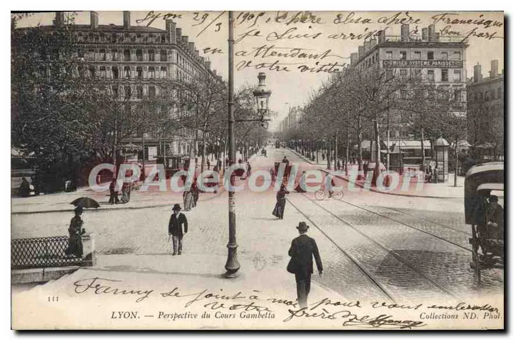LYON — Perspectiva do Cours Gambetta — Collections ND. Phot. - Frente