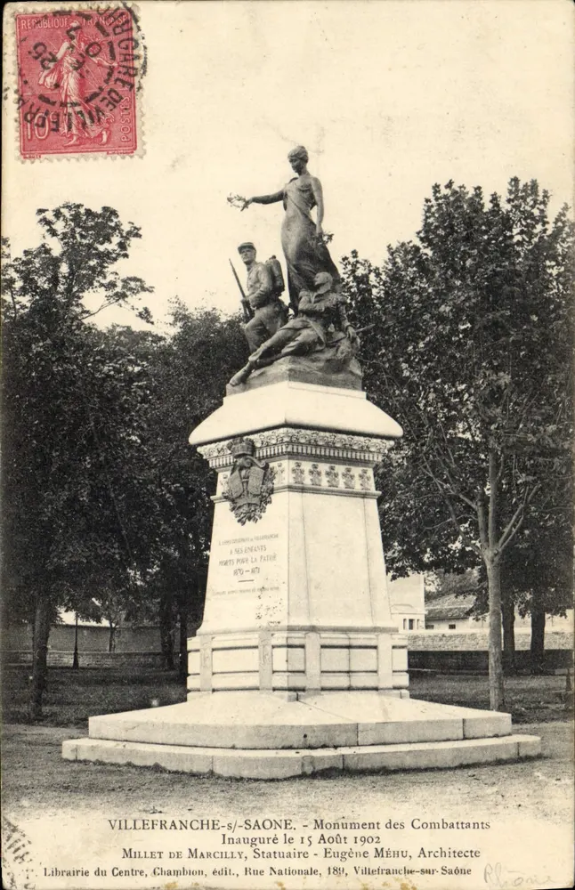 Villefranche-sur-Saône — Monument dos Combatentes — Millet de Marcilly, edição 1899 - Frente