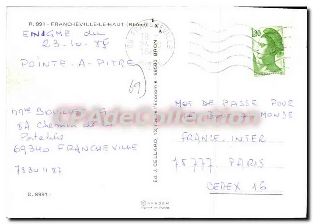 Francheville-le-Haut — vista da capela, da rocha e dos comércios — Ed. J. Cellard - Verso