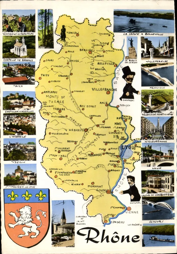 Département Rhône — Touristische Ansichtskarte mit Karte und Fotos von Orten — Éditions de l'Économie - Vorderseite
