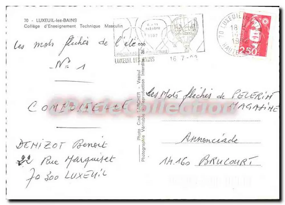 Colégio de Ensino Técnico Masculino — Luxeuil-les-Bains — Foto Ciné Larcher - Verso