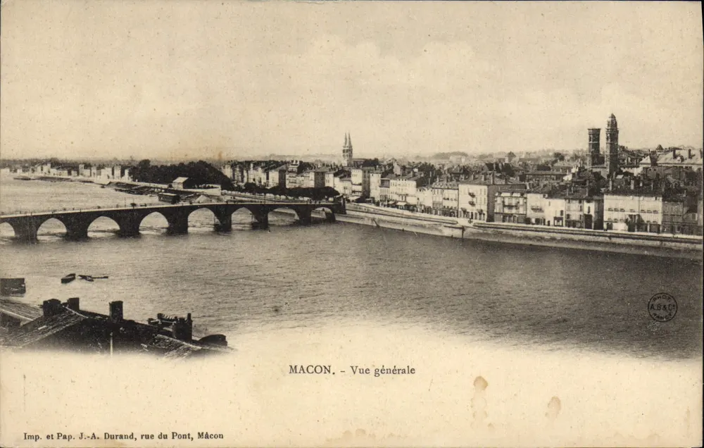 Mâcon - Widok ogólny — Wyd. i Pap. J.-A. Durand, ul. Mostowa, Mâcon - Awers