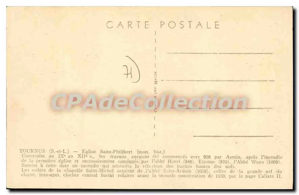 Tournus - Igreja de São Filiberto — editor C. H. Mason, n° 71 - Verso
