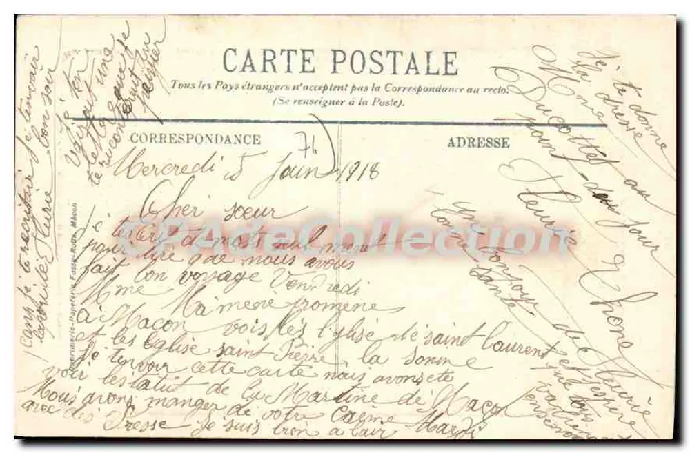 Mâcon. A Promenade Lamartine — estátua de Lamartine, promenade arborizada com pedestres — editor L.L. - Verso