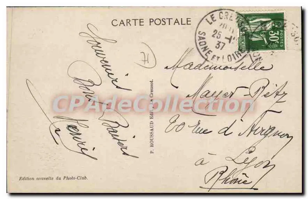 Le CREUSOT — O Monumento aos Mortos — P. ROUS-SAUD Editor - Verso