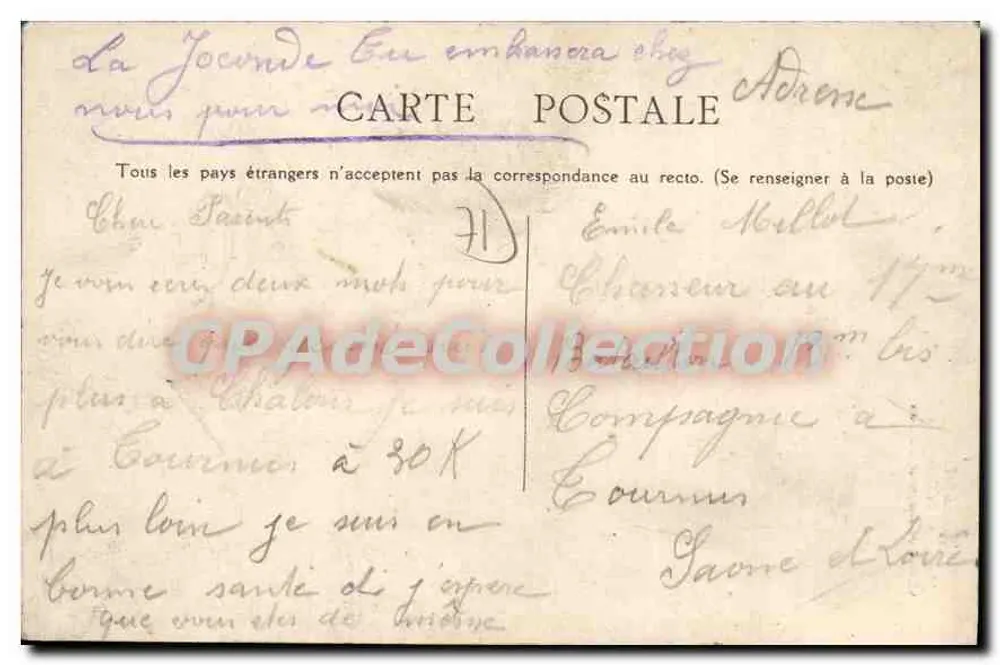 Tournus — Denkmal des Centennaires, Werk des Bildhauers Curillon — Édition Bourgeois Frères, Chalon-sur-Saône - Rückseite
