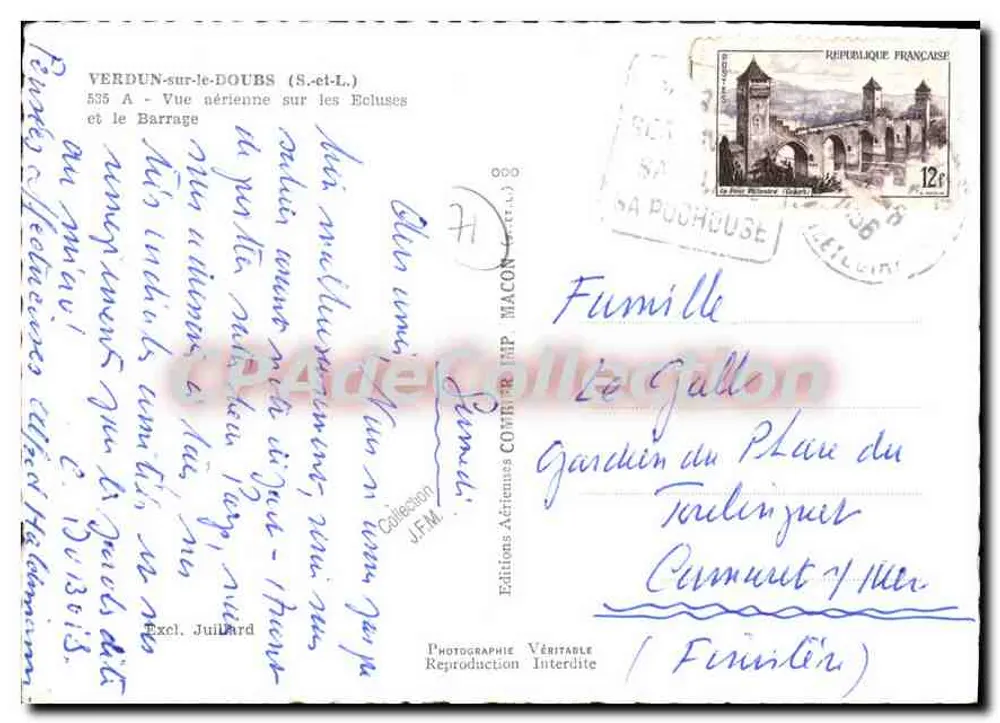 Verdun-sur-le-Doubs — Luftbild der Schleusen und des Staudamms — Editions Aériennes Combier - Rückseite