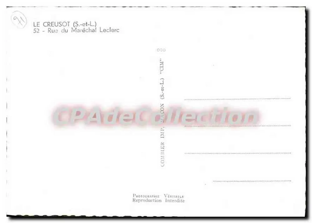 Le Creusot — Rua do Marechal Leclerc — Comhier Imprimerie CIM - Verso