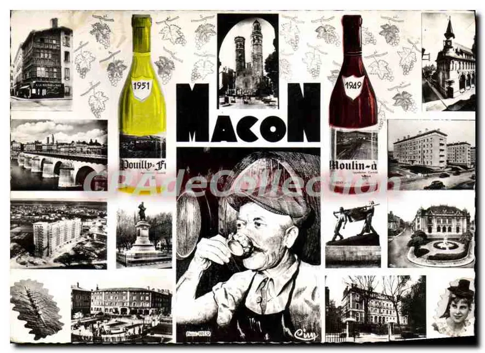 Mâcon — collage de vues e garrafas de vinho — Comiher Imp. Mâcon (S.-a-L) "CIM" - Frente