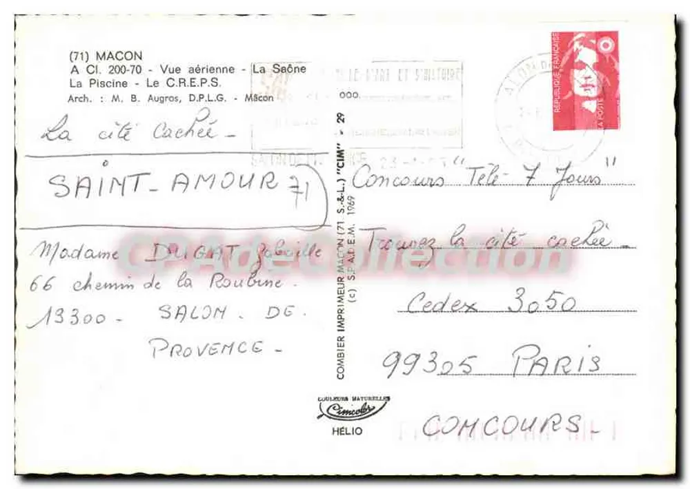 La Piscine - Le C.R.E.P.S. - Vue aérienne - La Saône — Mâcon — Éditeur Cing - Verso