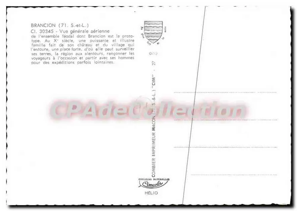 Brancion (71) — luftige Ansicht des gesamten feudalen Ensembles mit Schloss und Dorf — Verleger CIMM - Rückseite