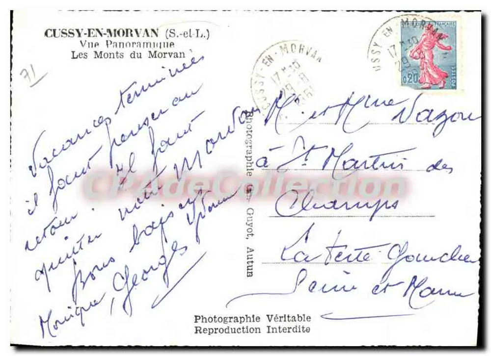 Cussy-en-Morvan — Panoramablick auf die Monts du Morvan — Authentische Fotografie von Guyot, Autun - Rückseite