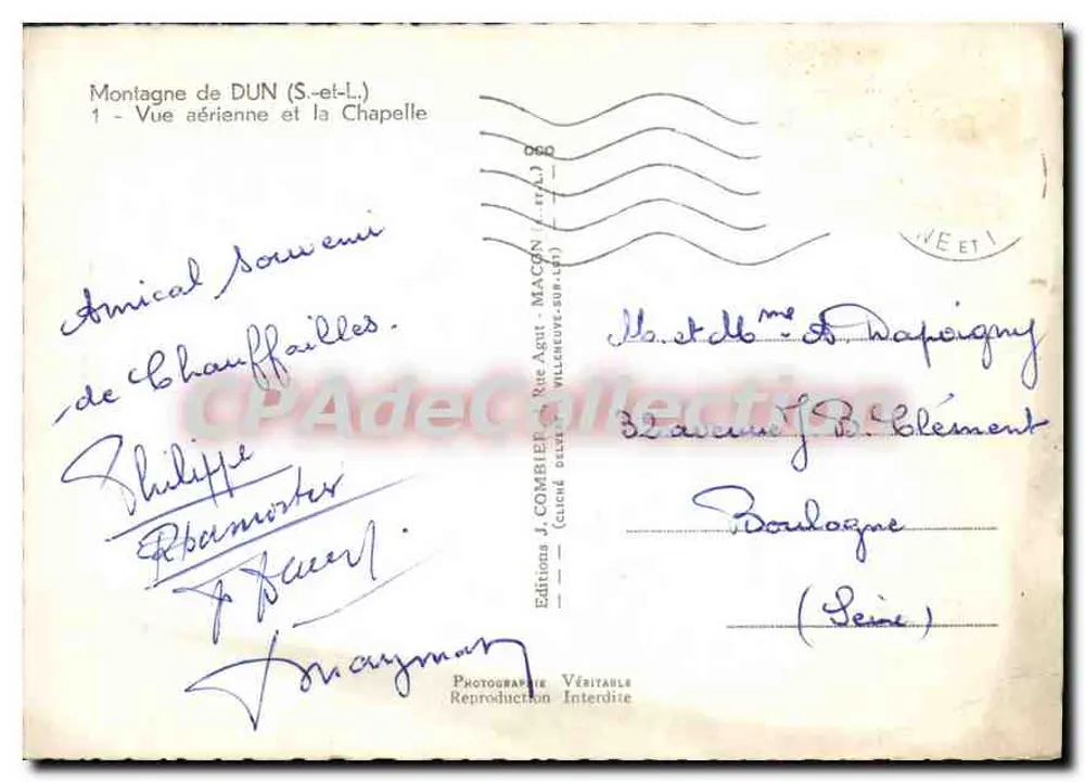 Berg von DUN (S.-et-L.) — Luftbild und Kapelle — Cliché J. COMBIEF - Rückseite