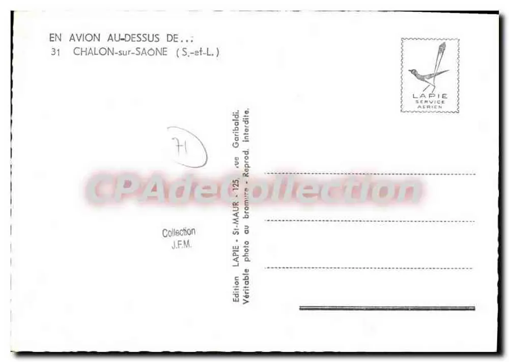 Chalon-sur-Saône — luftige Ansicht der Kathedrale — Édition LAPIE Service Régien - Rückseite