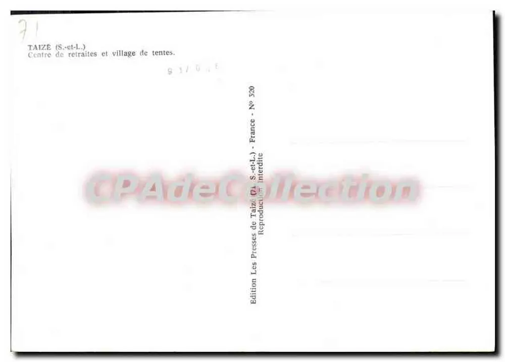 Taizé (S.-et-L.) — Centre de retraites et village de tentes — Les Presses de Taizé (S.-et-L.) - France - N° 320 - Verso