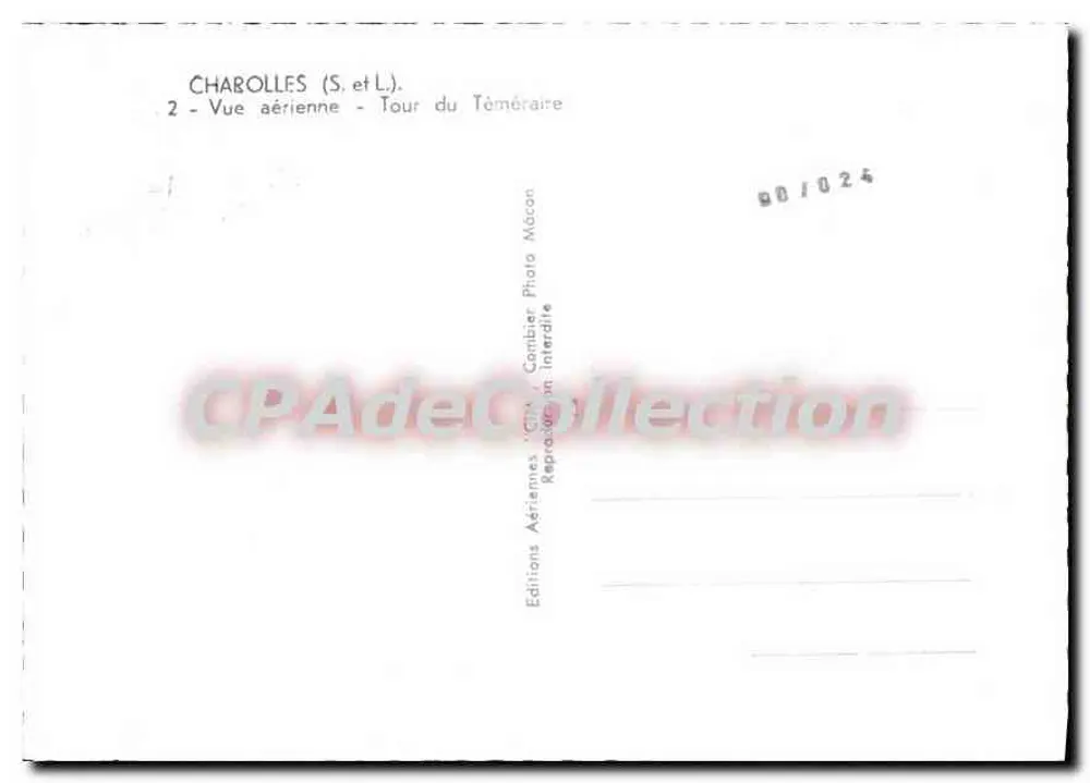 Charolles (S. et L.) — Luftbild - Tour du Téméraire — Editions Aériennes GHA Canibier Photo Mâcon - Rückseite