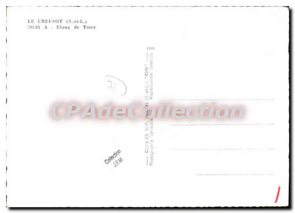 Lago de Torey — Le Creusot — Editor Conelier, n° 581-65 - Verso