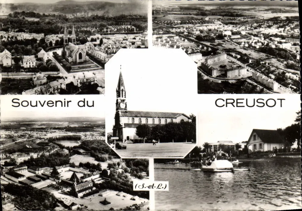 Lembrança do Creusot — vista aérea e monumental — editor Combiér J.F.M. - Frente