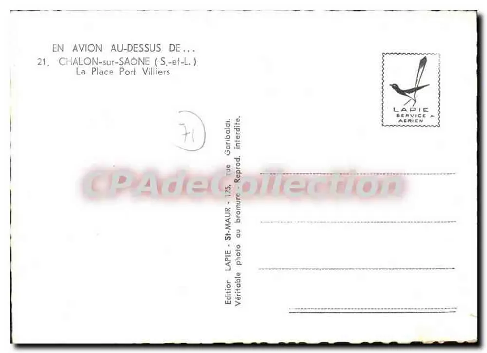 Chalon-sur-Saône — Place Port-Villiers — Verlag LAPIE Service Aérien - Rückseite