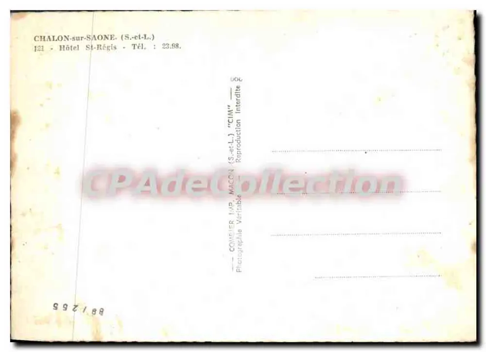 चालॉन-सूर-सॉन - होटल सेंट-रेजिस - प्रकाशक CIM - पीछे