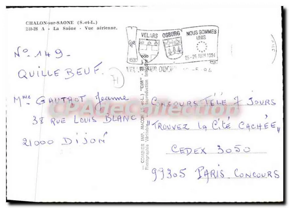 Chalon-sur-Saône — Vista aérea — Comblain Imp. Macon - Verso