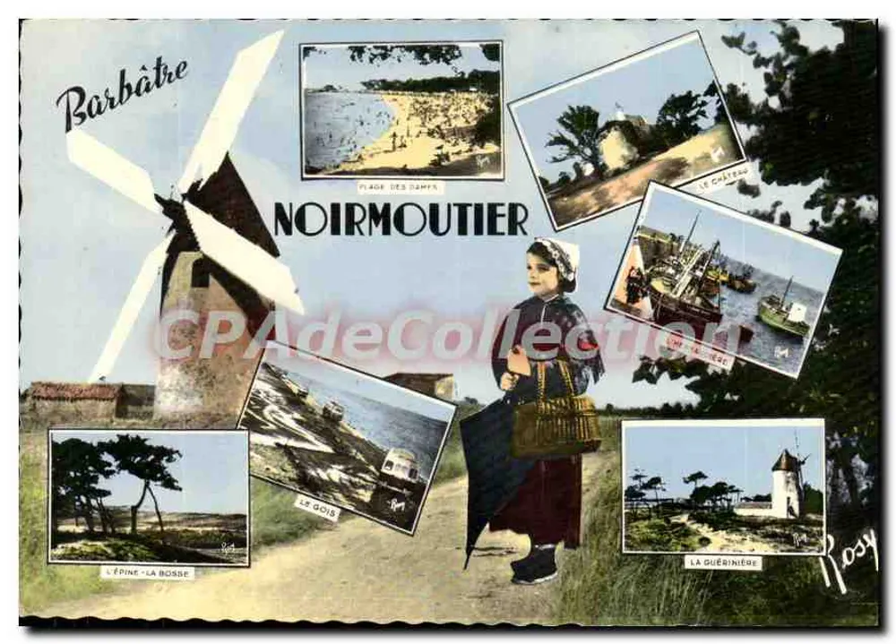 Noirmoutier — Panoramablick mit Windmühle und Vignetten — F. Chappe, Nantes - Vorderseite
