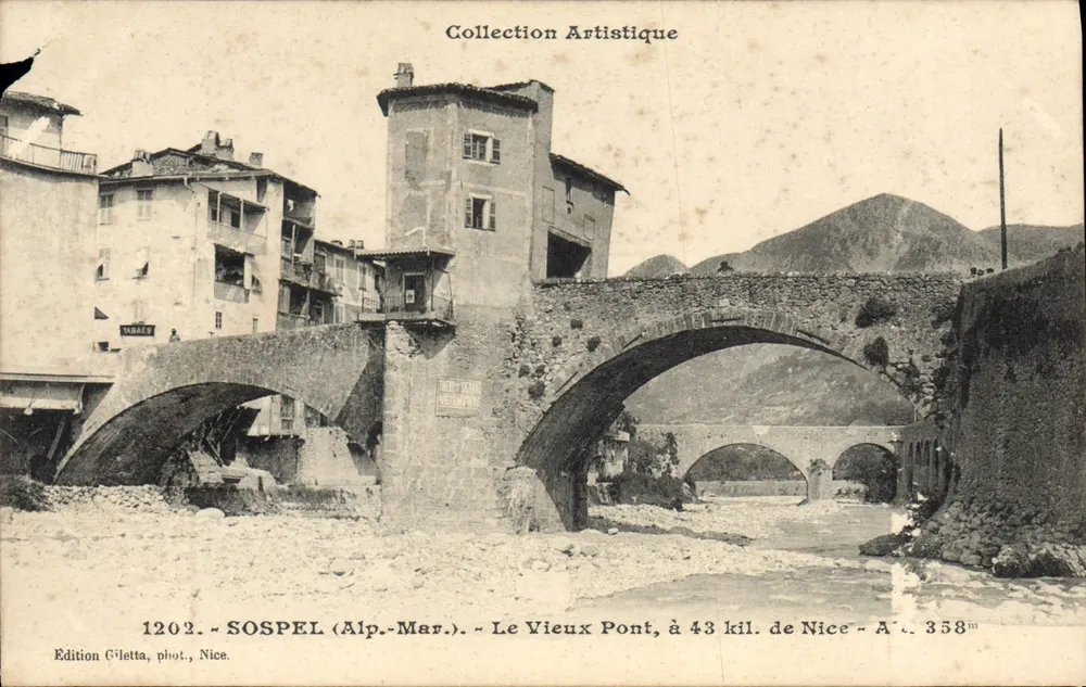 Sospel (Alpes-Maritimes) — O Velho Ponte, a 43 quilômetros de Nice — Edição Giletta, fot. Nice, n° 1202 - Frente