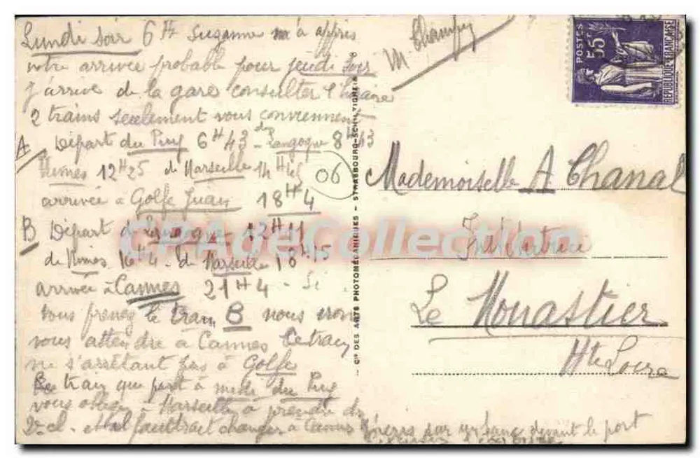 Golfe-Juan — O Boulevard da Praia — CP DES ARTS PHOTOGRAPHIQUES - Verso