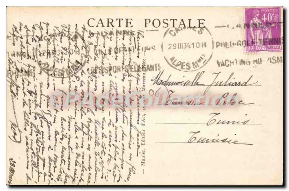 Cannes — Vista geral — A Costa Azul, editor Munier, n° 121 - Verso