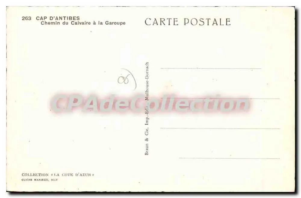 Calvaire à la Garoupe — Cap d'Antibes — Braun & Cie, Imp.-Édit. Mulhouse-Dornach - Verso