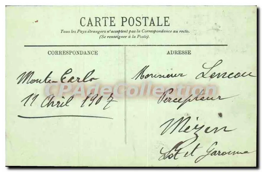 Mônaco — O Palácio do Príncipe e a Cabeça do Cão — LL. — n°329 - Verso