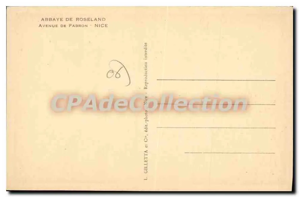 Abadia de Roseland — Avenida de Fabron — Nice — L. Gilletta & Cie - Verso