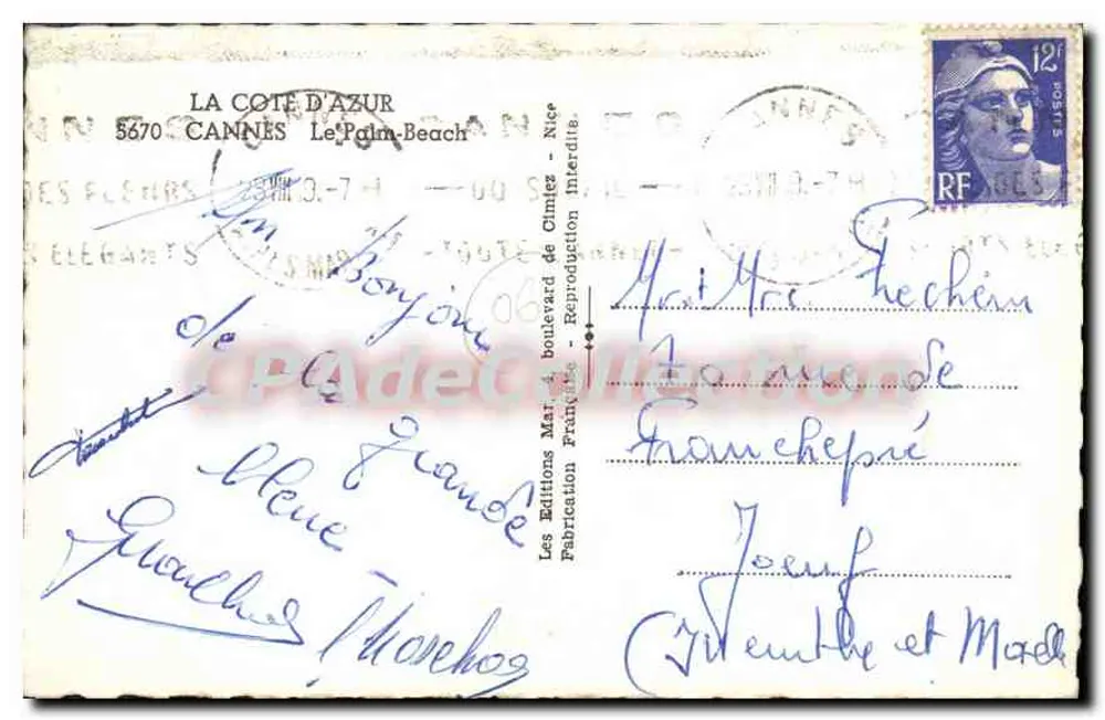 Cannes - O Palm Beach — editor Les Editions Françaises, n° 5670 - Verso