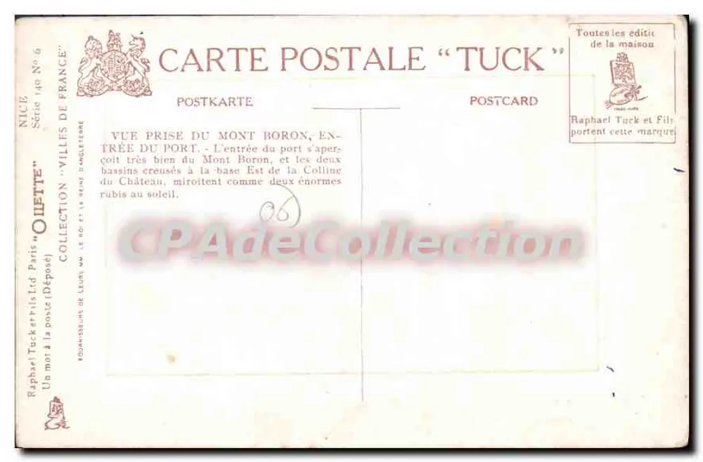 Nice. Aussicht vom Mont Boron. Eingang zum Hafen — Sammlung 'Villes de France' — Tuck & Fils - Rückseite